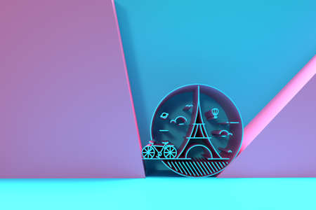 Eiffel Tower Travel Banner Poster. 3D Render illustration Design.の写真素材