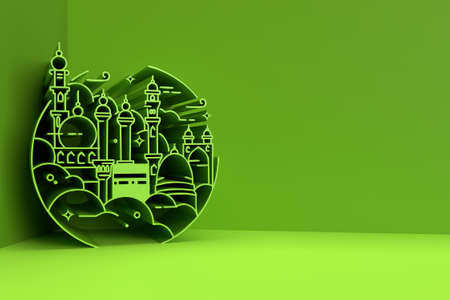3D Render illustration of a Mosque Design with Ramadan kareen Text. Eid Mubarak Celebration.の写真素材