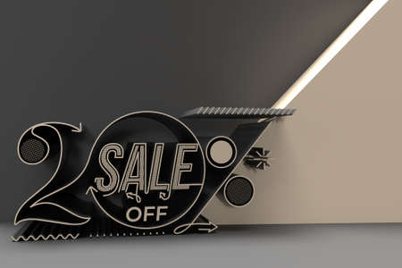3D Render Abstract 20% Sale OFF Discount Banner 3D Illustration Design.の写真素材