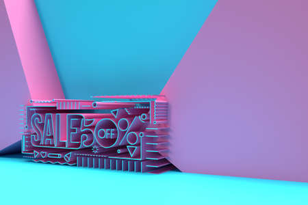 3D Render Abstract 50% Sale OFF Discount Banner 3D Illustration Design.の写真素材