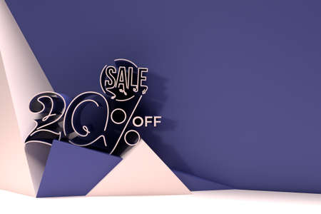 3D Render Abstract 20% Sale OFF Discount Banner 3D Illustration Design.の写真素材