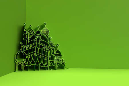 3D Render illustration of a Mosque Design. Eid Mubarak Celebration.の写真素材