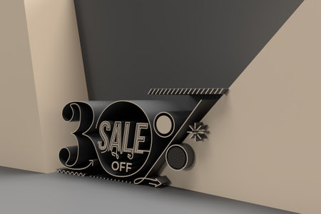 3D Render Abstract 30% Sale OFF Discount Banner 3D Illustration Design.の写真素材
