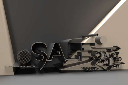 3D Render Abstract 25% OFF Sale Discount Banner 3D Illustration Design.の写真素材