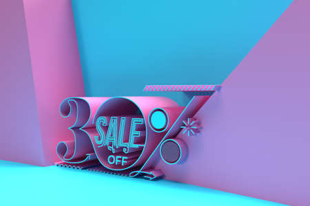 3D Render Abstract 30% Sale OFF Discount Banner 3D Illustration Design.の写真素材