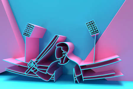 3D Render Concept of Batsman playing cricket - Championship, 3D art Design Poster illustration.の写真素材