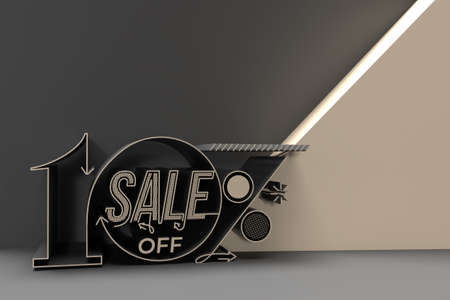 3D Render Abstract 10% Sale OFF Discount Banner 3D Illustration Design.の写真素材