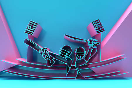 3D Render Concept of Batsman playing cricket - Championship, 3D art Design Poster illustration.の写真素材