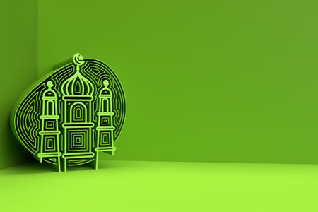 3D Render illustration of a Mosque Design. Eid Mubarak Celebration.の写真素材