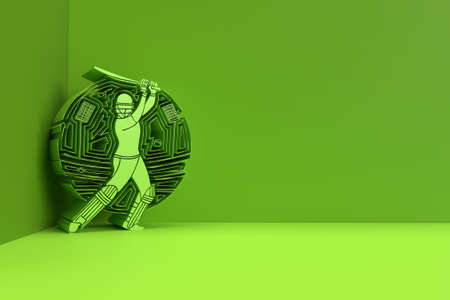 3D Render Concept of Batsman playing cricket - Championship, 3D art Design Poster illustration.