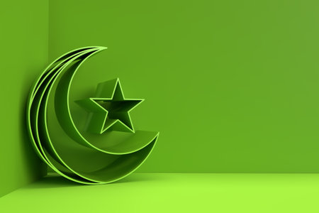 3D Render illustration of a Moon with Star Design. Eid Mubarak Celebration.の写真素材