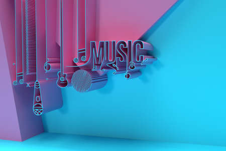 3D Render Music Text Banner Flyer Poster 3D illustration Design.の写真素材
