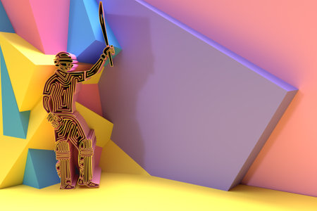 3D Render Concept of Batsman playing cricket - Championship, 3D art Design Poster illustration.