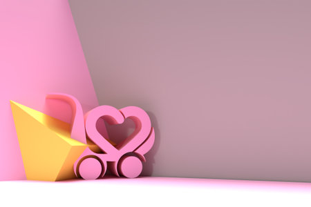 3d i love shopping with Shopping Cart like heart, 3D Render Flyer Poster Illustration Design.の写真素材