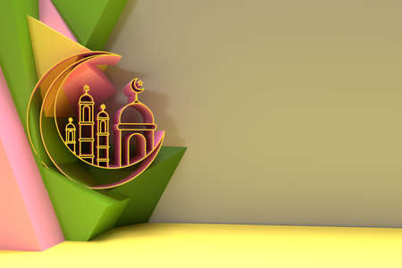 3D Render illustration of a Mosque Design with Space of Your Text. Eid Mubarak celebration.の写真素材