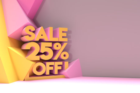 3D Render Abstract 25% Sale OFF Discount Banner 3D Illustration Design.の写真素材