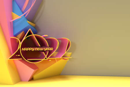 3D Happy New Year 2021 Text Typography Design Banner Poster, 3D Render illustration Design.の写真素材