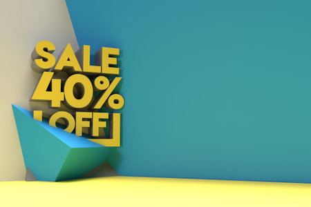3D Render Abstract 40% Sale OFF Discount Banner 3D Illustration Design.の写真素材