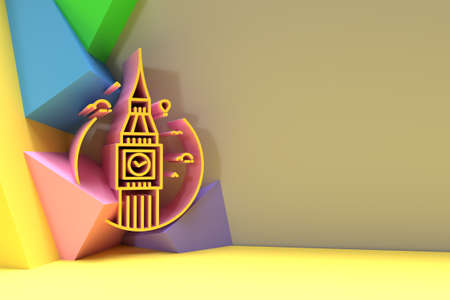 3D A Clock Tower, Big Ben London - 3D Render Design Flyer Poster illustrationの写真素材