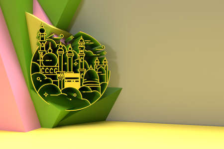 3D Render illustration of a Mosque Design with Space of Your Text. Eid Mubarak celebration.の写真素材