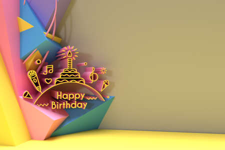3D Happy Birthday Text Party Elements Background Flyer Poster 3D Design.の写真素材