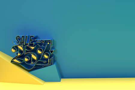 3D Render Abstract 25% Sale OFF Discount Banner 3D Illustration Design.の写真素材