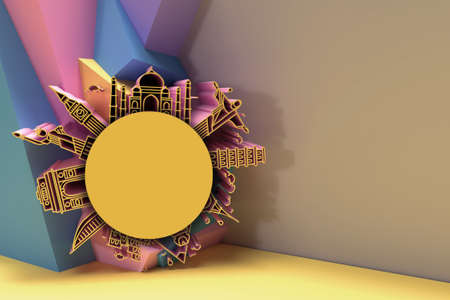 3d Travel the world monument concept - 3D Render Flyer Poster Design.の写真素材
