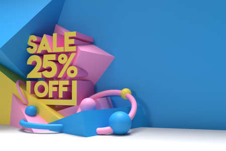 3D Render Abstract 25% Sale OFF Discount Banner 3D Illustration Design.の写真素材