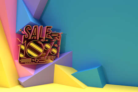 3D Render Abstract 10% Sale OFF Discount Banner 3D Illustration Design.の写真素材