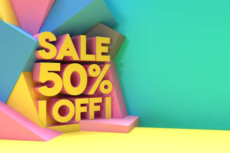 3D Render Abstract 50% Sale OFF Discount Banner 3D Illustration Design.の写真素材