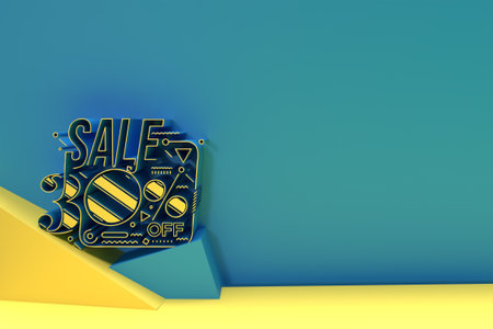 3D Render Abstract 30% Sale OFF Discount Banner 3D Illustration Design.の写真素材