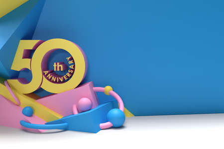 50th Years Anniversary Celebration Space of Your Text 3D Render Illustration Design.の写真素材