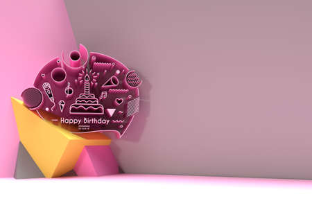 3D Happy Birthday Text Party Elements Background Flyer Poster 3D Design.