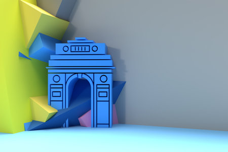 3D Render India Gate at New Delhi. 1920s triumphal arch and war memorial. 3D illustration.の写真素材