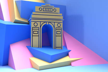 3D Render India Gate at New Delhi. 1920s triumphal arch and war memorial. 3D illustration.の写真素材