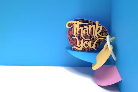 3D Render Thank You Lettering Typographical 3D Flyer Poster Illustration Design.の写真素材