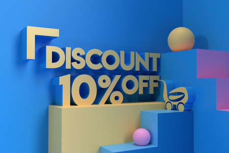 3D Render Abstract 10% Sale OFF Discount Banner 3D Illustration Design.の写真素材
