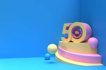 50th Years Anniversary Celebration Text Display Products Advertising 3D Render Illustration Design.