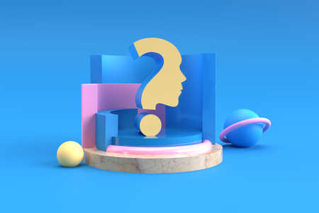 3d Render Question Mark with Human Face Display Products Advertising illustration Design Element.の写真素材