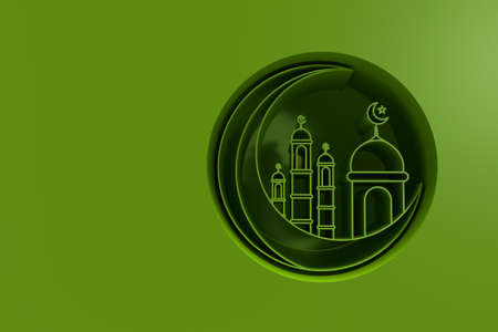 3D Render illustration of a Mosque Design on Circle Background. Eid Mubarak celebration.の写真素材