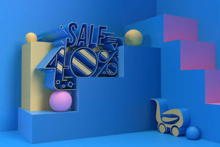 3D Render Abstract 40% Sale OFF Discount Banner 3D Illustration Design.の写真素材