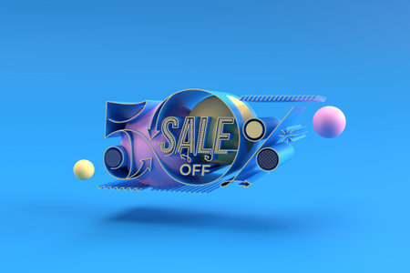 3D Render Abstract 50% Sale OFF Discount Banner 3D Illustration Design.の写真素材
