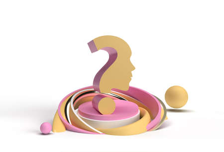 3d Render Question Mark with Human Face Display Products Advertising illustration Design Element.の写真素材