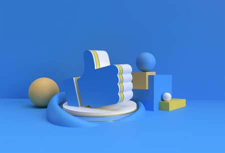 3D Render thumbs Up ( Like ) Display Products Advertising. Flyer Poster Illustration Design.の写真素材