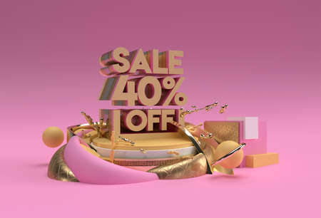 3D Render Abstract 40% Sale OFF Discount Display Products Advertising. Flyer Poster Illustration Design.の写真素材