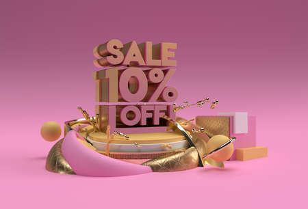 3D Render Abstract 10% Sale OFF Discount Display Products Advertising. Flyer Poster Illustration Design.の写真素材