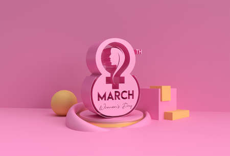 3D Render 8 March Happy Women's Day Display Products Advertising. Flyer Poster Illustration Design.の写真素材