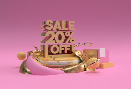 3D Render Abstract 20% Sale OFF Discount Display Products Advertising. Flyer Poster Illustration Design.の写真素材