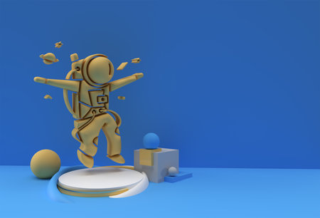 3d Render  Astronaut Jump Display Products Advertising illustration Design Element.の写真素材