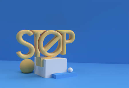 3D Render Stop Calligraphic with Human Hand Display Products Advertising. Flyer Poster Illustration...